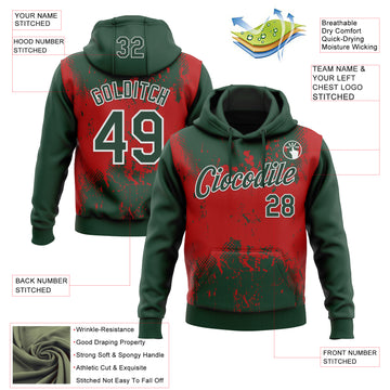 Custom Stitched Green Red-White 3D Pattern Design Abstract Splatter Grunge Art Sports Pullover Sweatshirt Hoodie