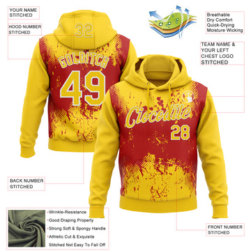 Custom Stitched Yellow Red-White 3D Pattern Design Abstract Splatter Grunge Art Sports Pullover Sweatshirt Hoodie
