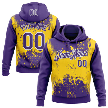 Custom Stitched Purple Yellow-White 3D Pattern Design Abstract Splatter Grunge Art Sports Pullover Sweatshirt Hoodie