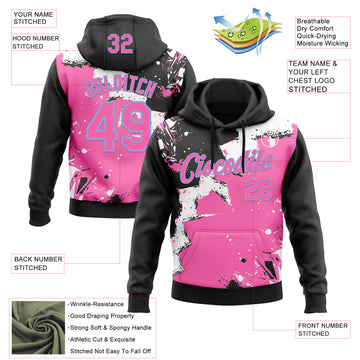 Custom Stitched Black Pink Light Blue-White 3D Pattern Design Splash Torn Paper Style Sports Pullover Sweatshirt Hoodie