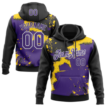Custom Stitched Black Purple Yellow-White 3D Pattern Design Splash Torn Paper Style Sports Pullover Sweatshirt Hoodie
