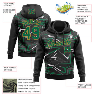 Custom Stitched Black Kelly Green Old Gold-White 3D Pattern Design Line Sports Pullover Sweatshirt Hoodie