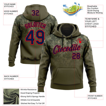 Custom Stitched Olive Navy-Fire Red 3D Pattern Design Tree Camo Gradient Hunting Sports Pullover Sweatshirt Salute To Service Hoodie