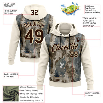 Custom Stitched Cream Brown-Cream 3D Pattern Design Tree Camo Hunting Sports Pullover Sweatshirt Hoodie