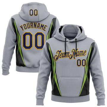 Custom Stitched Gray Navy Black Green-Gold 3D Pattern Design Sportswear Pullover Sweatshirt Hoodie