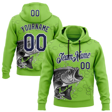 Custom Stitched Neon Green Navy Black-White 3D Pattern Design Sportswear Fishing Pullover Sweatshirt Hoodie