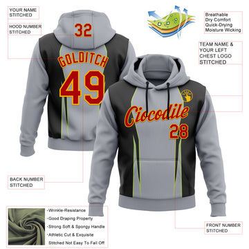 Custom Stitched Gray Red Black Green-Gold 3D Pattern Design Sportswear Pullover Sweatshirt Hoodie