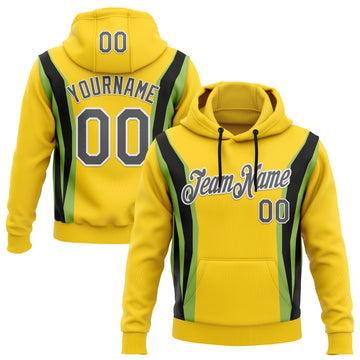 Custom Stitched Light Yellow Steel Gray Black Green-White 3D Pattern Design Sportswear Pullover Sweatshirt Hoodie