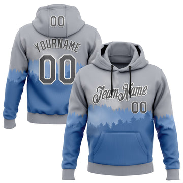 Custom Stitched Gray Steel Gray Blue-White 3D Pattern Design Natural Scenery Sportswear Pullover Sweatshirt Hoodie