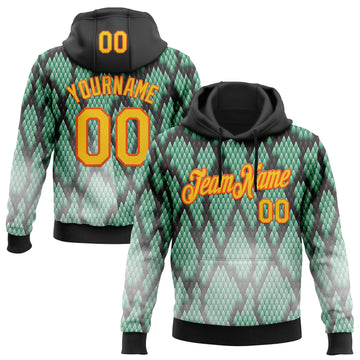 Custom Stitched Black Gold Green-Orange 3D Pattern Design Snake Print Sportswear Pullover Sweatshirt Hoodie