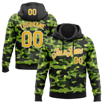 Custom Stitched Black Yellow-White 3D Pattern Design Camo Military Sportswear Pullover Sweatshirt Hoodie