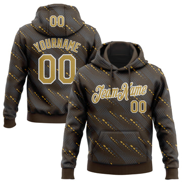 Custom Stitched Brown Old Gold-White 3D Pattern Design Slant Lines Sports Pullover Sweatshirt Hoodie