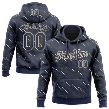 Custom Stitched Navy Cream 3D Pattern Design Slant Lines Sports Pullover Sweatshirt Hoodie