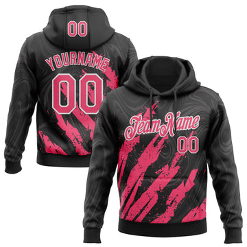 Custom Stitched Black Neon Pink-White 3D Pattern Design Splash Sports Pullover Sweatshirt Hoodie