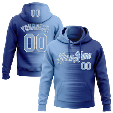 Custom Stitched Royal Light Blue-White 3D Pattern Design Gradient Line Sports Pullover Sweatshirt Hoodie