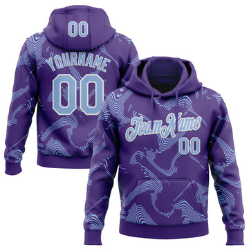 Custom Stitched Purple Light Blue-White 3D Pattern Design Curve Lines Sports Pullover Sweatshirt Hoodie