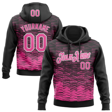 Custom Stitched Black Pink-White 3D Pattern Design Line Sports Pullover Sweatshirt Hoodie