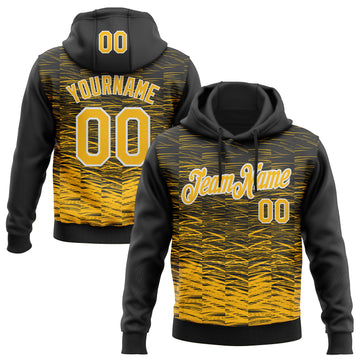 Custom Stitched Black Gold-White 3D Pattern Design Line Sports Pullover Sweatshirt Hoodie