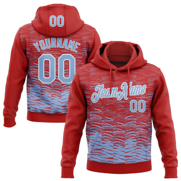 Custom Stitched Red Light Blue-White 3D Pattern Design Line Sports Pullover Sweatshirt Hoodie