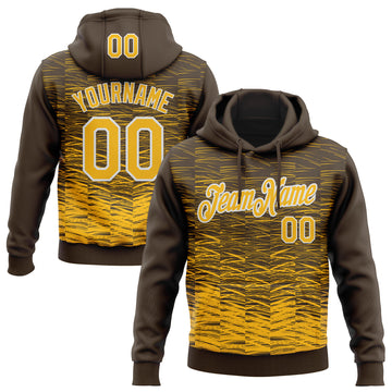 Custom Stitched Brown Gold-White 3D Pattern Design Line Sports Pullover Sweatshirt Hoodie