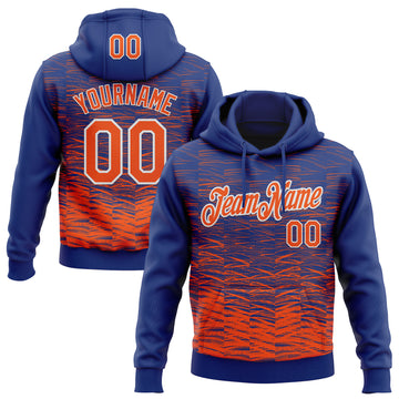 Custom Stitched Royal Orange-White 3D Pattern Design Line Sports Pullover Sweatshirt Hoodie