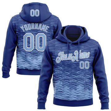 Custom Stitched Royal Light Blue-White 3D Pattern Design Line Sports Pullover Sweatshirt Hoodie