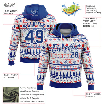 Custom Stitched Royal Royal-White 3D Christmas Ugly Sweater Sports Pullover Sweatshirt Hoodie