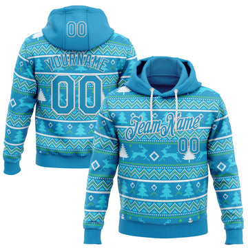 Custom Stitched Panther Blue Panther Blue-White 3D Christmas Ugly Sweater Sports Pullover Sweatshirt Hoodie