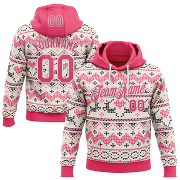 Custom Stitched White Neon Pink-White 3D Christmas Ugly Sweater Sports Pullover Sweatshirt Hoodie