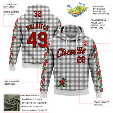Custom Stitched White Red-Green 3D Christmas Floral Plaid Sports Pullover Sweatshirt Hoodie