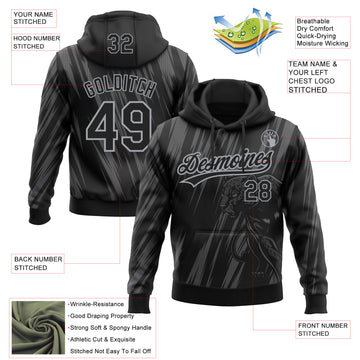 Custom Stitched Steel Gray Black-Gray 3D Pattern Design Leopardo Sports Pullover Sweatshirt Hoodie