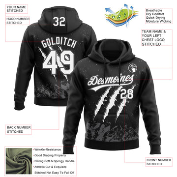 Custom Stitched Black White-Steel Gray 3D Pattern Design Leopardo Scratch Sports Pullover Sweatshirt Hoodie