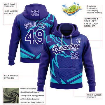 Custom Stitched Lakes Blue Dark Purple-White 3D Pattern Design Wolf Sports Pullover Sweatshirt Hoodie