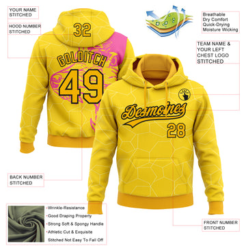 Custom Stitched Pink Gold-Black 3D Pattern Design Wolf Sports Pullover Sweatshirt Hoodie