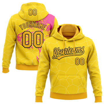 Custom Stitched Pink Gold-Black 3D Pattern Design Wolf Sports Pullover Sweatshirt Hoodie