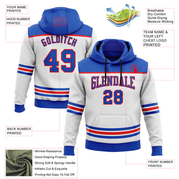 Custom White Thunder Blue-Fire Red 3D Pattern Design Game Day Stripe Sports Pullover Sweatshirt Hoodie