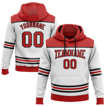 Custom White Red-Black 3D Pattern Design Game Day New Jersey Inspired Sports Pullover Sweatshirt Hoodie