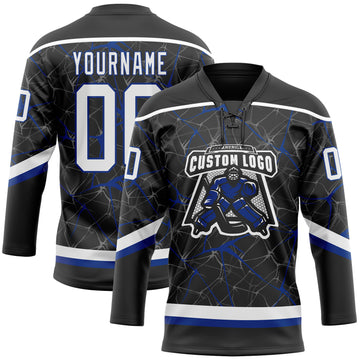 Custom Black White-Royal 3D Pattern Abstract Network Hockey Lace Neck Jersey