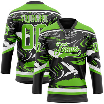 Custom Figure Aurora Green Black-White 3D Pattern Fluid Art Hockey Lace Neck Jersey