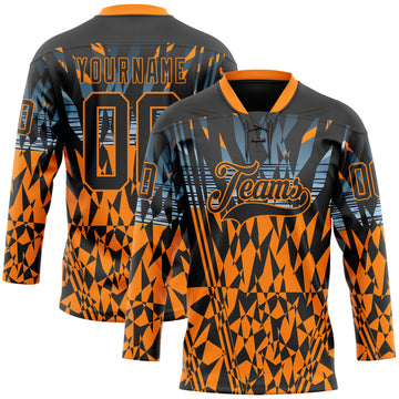Custom Black Bay Orange-Blue 3D Pattern Abstract Hockey Lace Neck Jersey