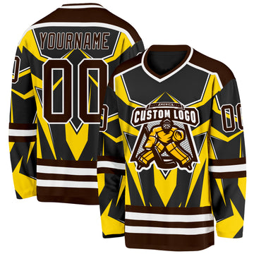 Custom Black Brown Yellow-White 3D Pattern Cyber Mecha E-sport Hockey Jersey