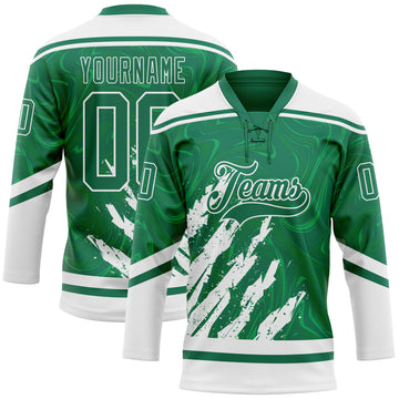 Custom Kelly Green White 3D Splash Art Hockey Lace Neck Jersey