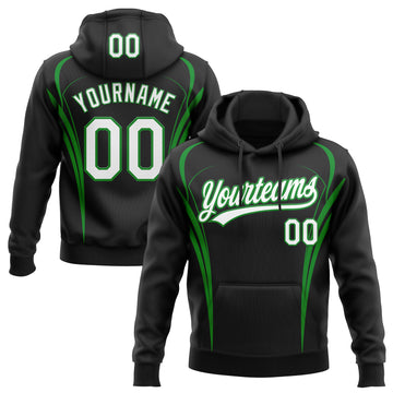 Custom Stitched Black White-Grass Green 3D Pattern Design E-sports Pullover Sweatshirt Hoodie
