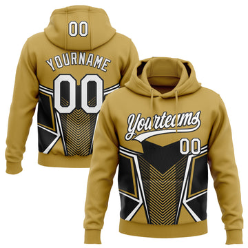 Custom Stitched Old Gold White-Black 3D Pattern Design E-sports Pullover Sweatshirt Hoodie