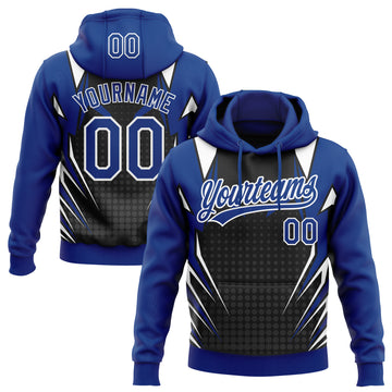 Custom Stitched Royal Black-White 3D Pattern Design E-sports Pullover Sweatshirt Hoodie