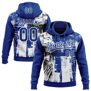 Custom Stitched Royal Black-White 3D Pattern Design Religion Jesus Christ Pullover Sweatshirt Hoodie