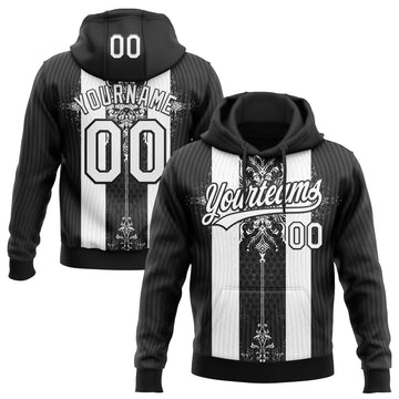 Custom Stitched Black White 3D Pattern Design Retro Medieval Pullover Sweatshirt Hoodie