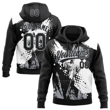Custom Stitched Black White-Gray 3D Pattern Design Religion Jesus Christ Pullover Sweatshirt Hoodie