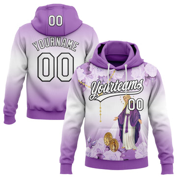 Custom Stitched Medium Purple White-Black 3D Pattern Design Religion The Virgin Mary Pullover Sweatshirt Hoodie