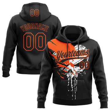 Custom Stitched Black Orange-White 3D Skull Pattern Pullover Sweatshirt Hoodie